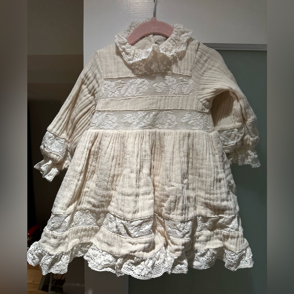 Cream color toddler girl organic cotton dress size 18m